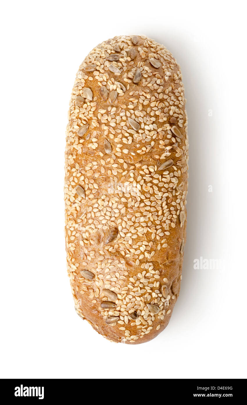 Brötchen mit Samen isoliert auf weißem Hintergrund Stockfoto