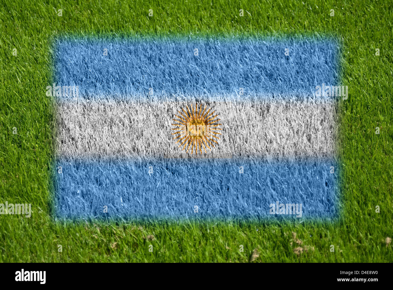 Flagge Argentiniens auf Rasen mit spray Stockfoto