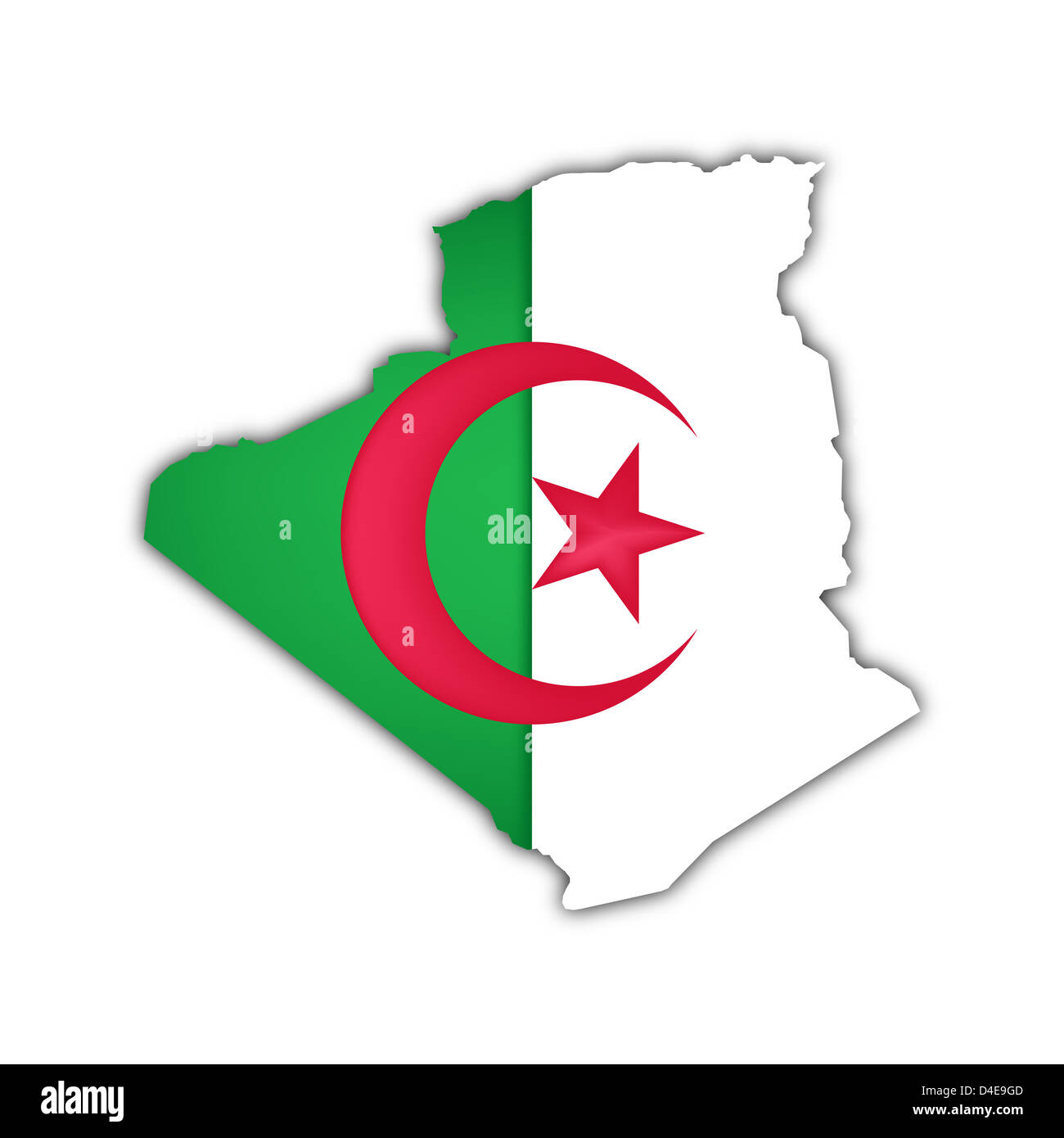 Karte von Algerien mit Flagge und Schatten Stockfoto