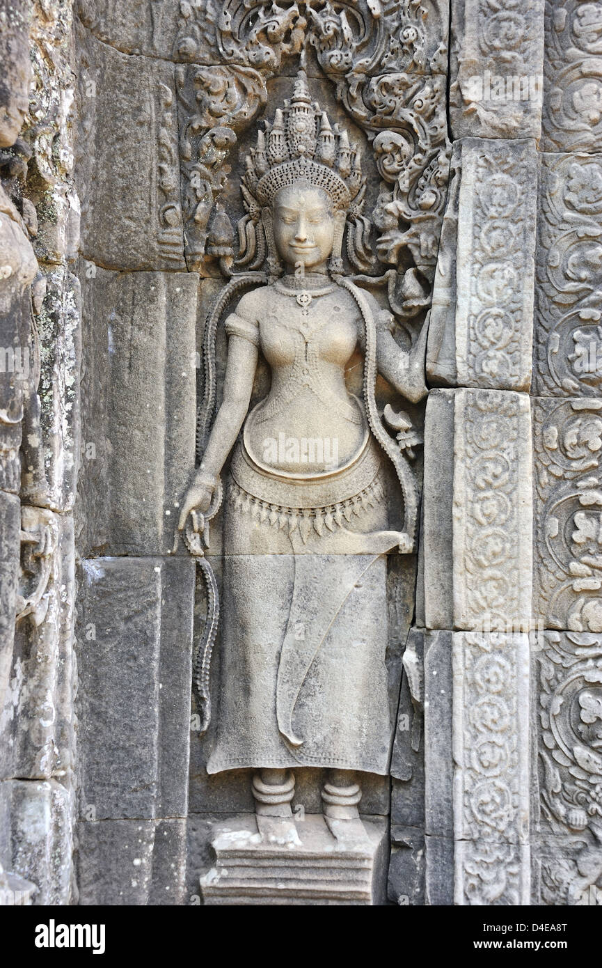 Apsara (Zahlen der Hindu-Mythologie) Relief in Angkor Stockfoto