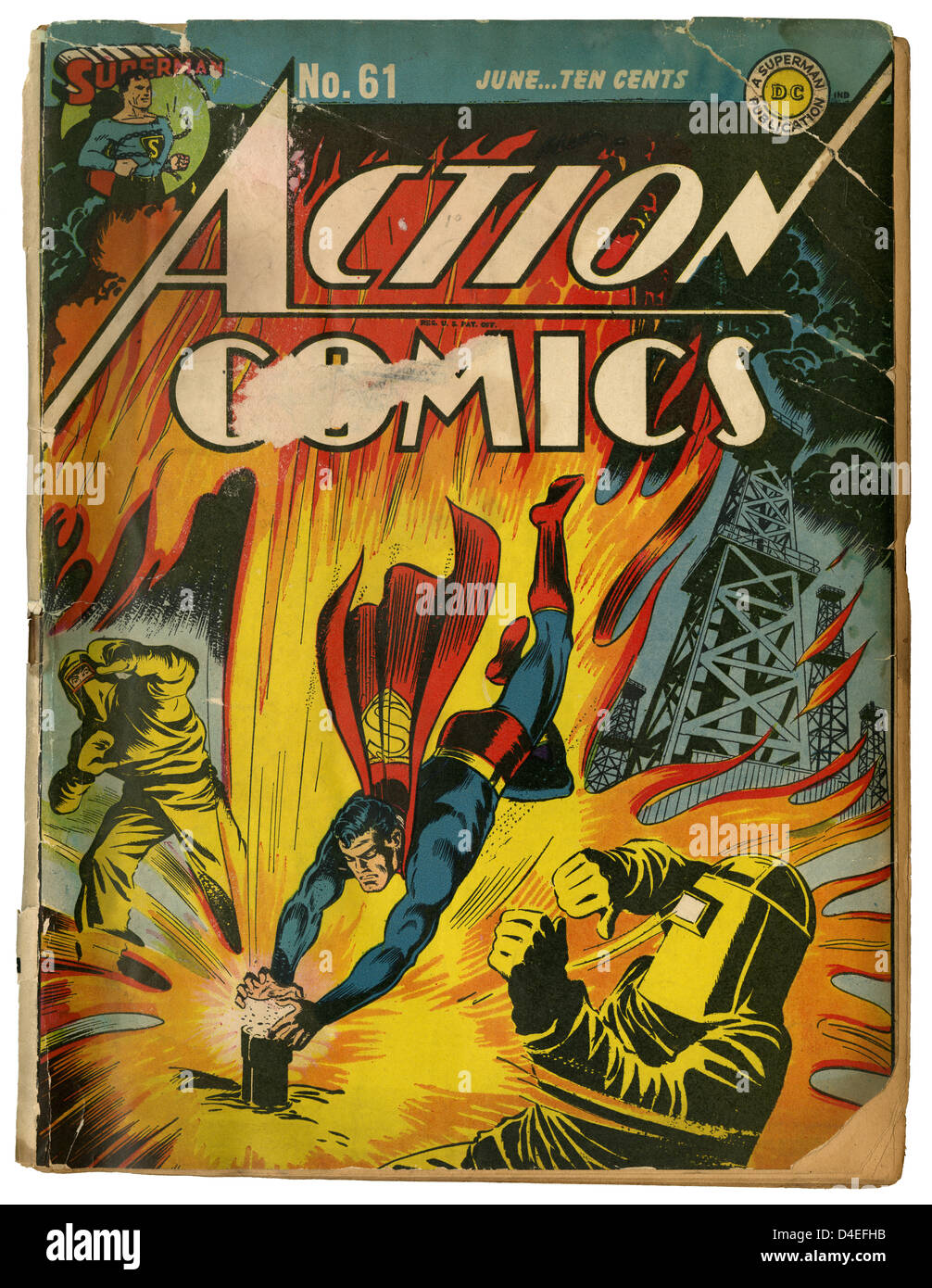 Eine beliebte Kopie von Action Comics #61 mit Superman, ab Juni 1943. Herausgegeben von DC (Detective Comics). Stockfoto