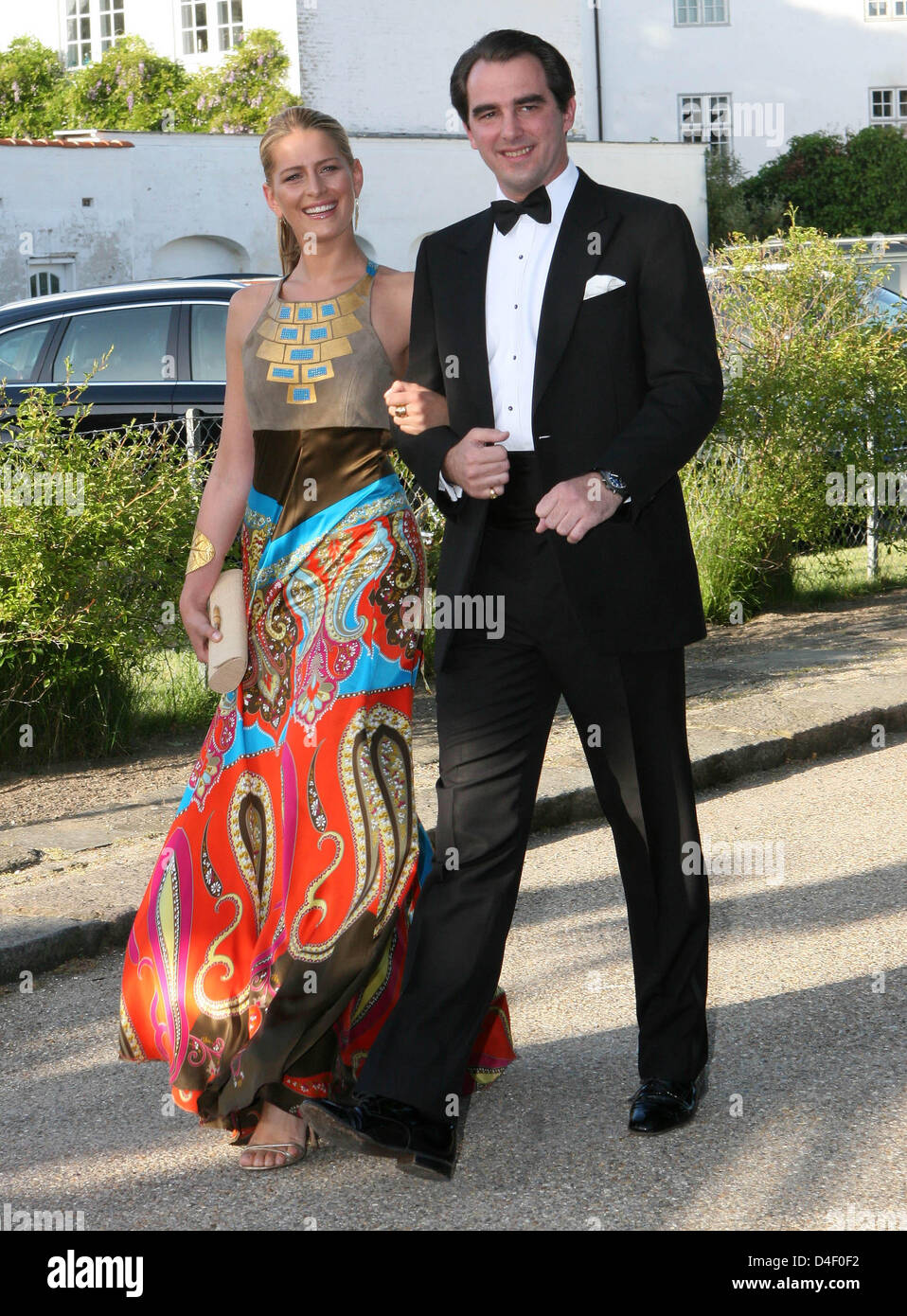 Kronprinz Pavlos von Griechenland und seiner Frau Marie-Chantal kommen in der Orangerie auf Schloss Fredensborg für die Feier der dänische Kronprinz Frederik 40. Geburtstag in Fredenborg, Dänemark, 31. Mai 2008. Foto: Albert Nieboer (Niederlande) Stockfoto