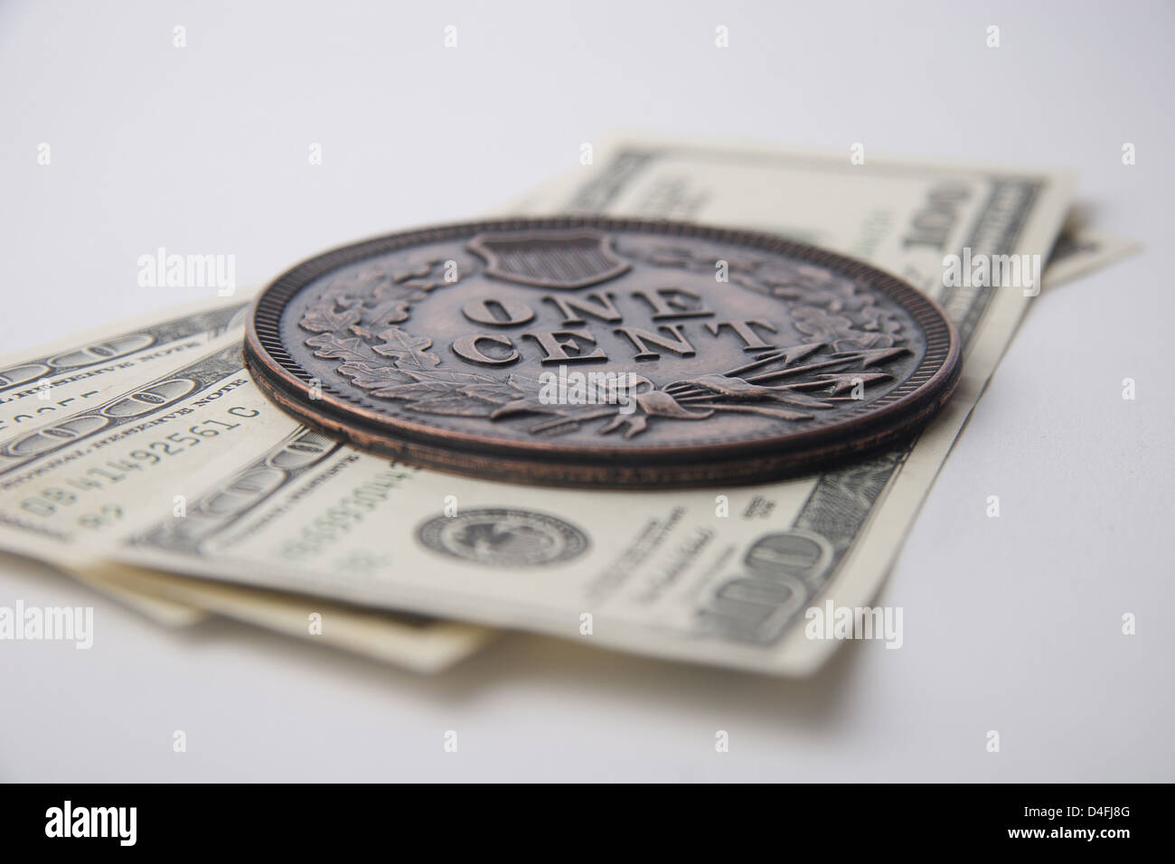 Großen Souvenir-Cent-Münze und Dollar-Scheine Stockfoto