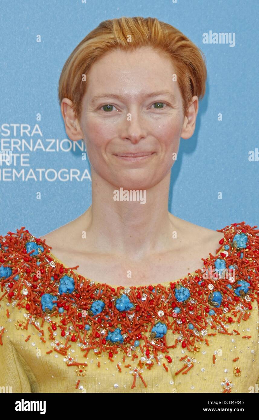 Schauspielerin Tilda Swinton besucht den Fototermin für den Film "Burn After Reading" an der 65. Filmfestspiele von Venedig, Venedig, Italien, 27. August 2008. Foto: Hubert Boesl Stockfoto