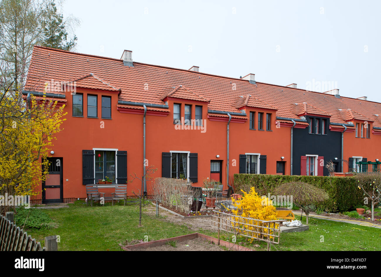 Berlin, Deutschland, Wohnsiedlung in Gartenstadt Falkenberg Stockfoto