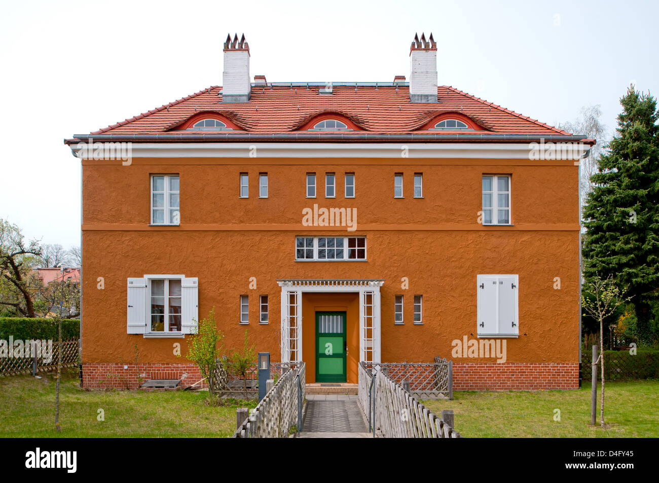 Berlin, Deutschland, Wohnsiedlung in Gartenstadt Falkenberg Stockfoto