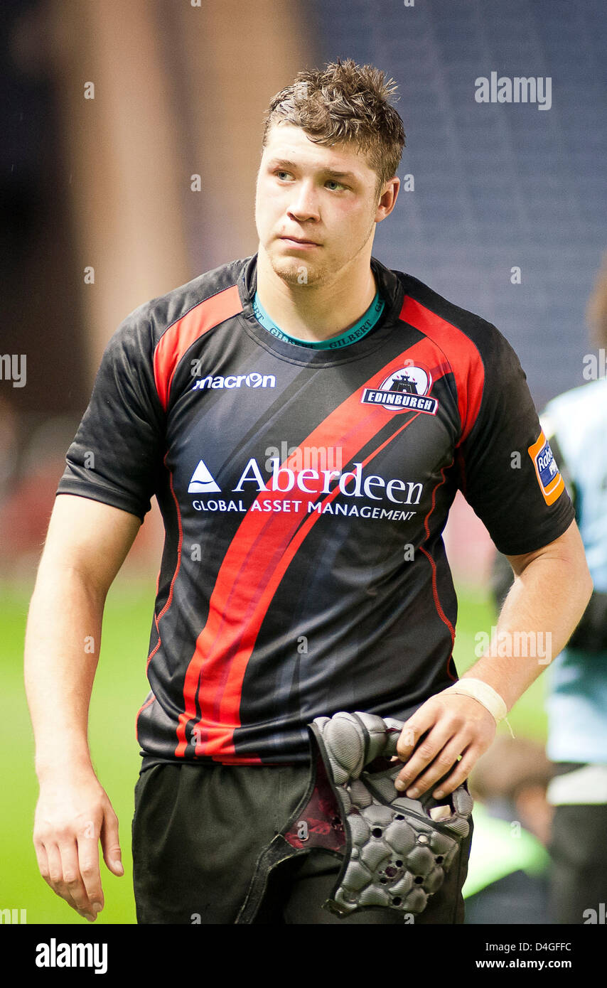 Edinburgh Rugby Grant Gilchrist wurde ausgewählt, um seine Schottland-Debüt gegen Frankreich am Freitag, 16. März 2012 machen Stockfoto