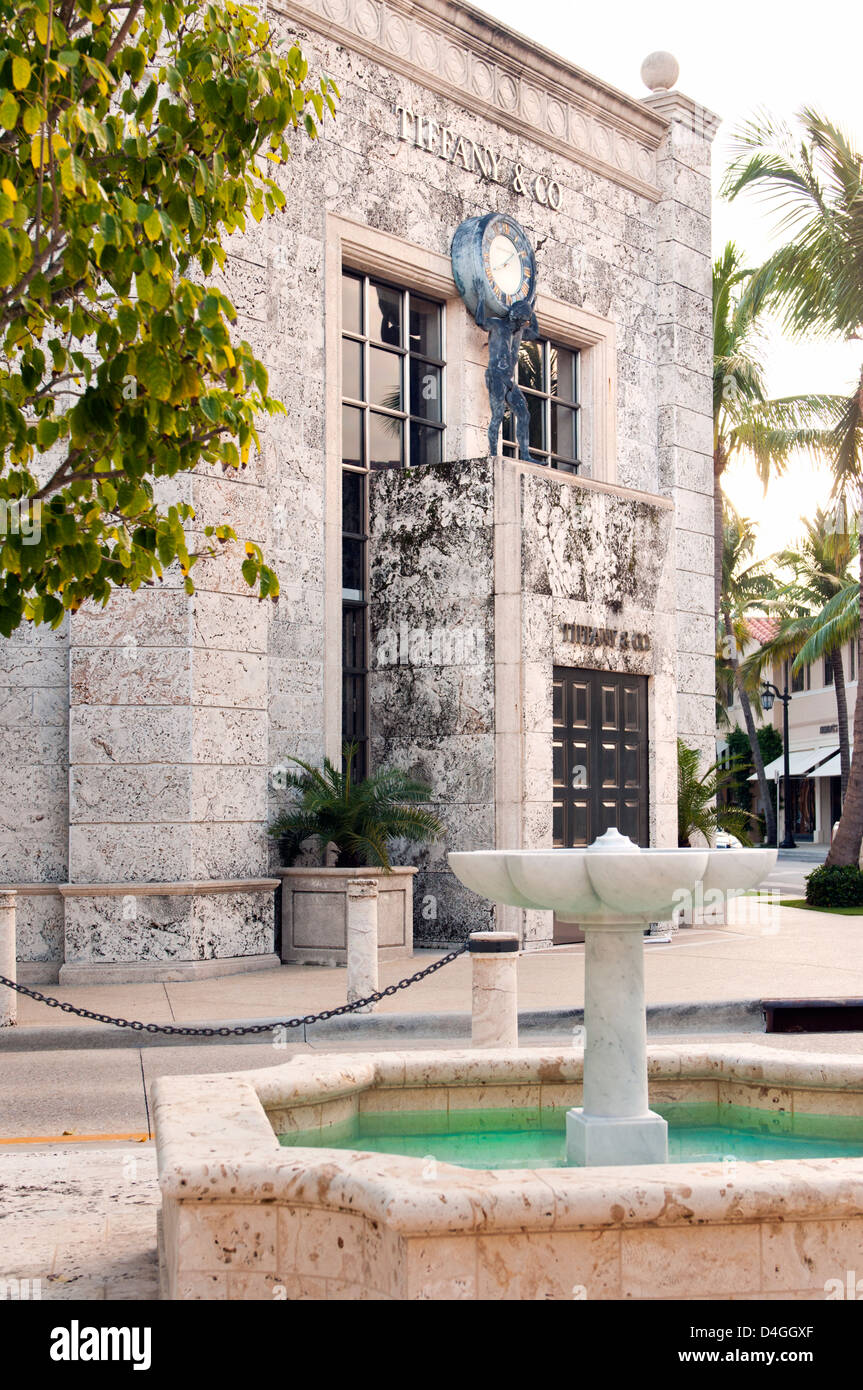 Tiffany & Firma Schaufenster Worth Avenue, West Palm Beach Florida Stockfoto
