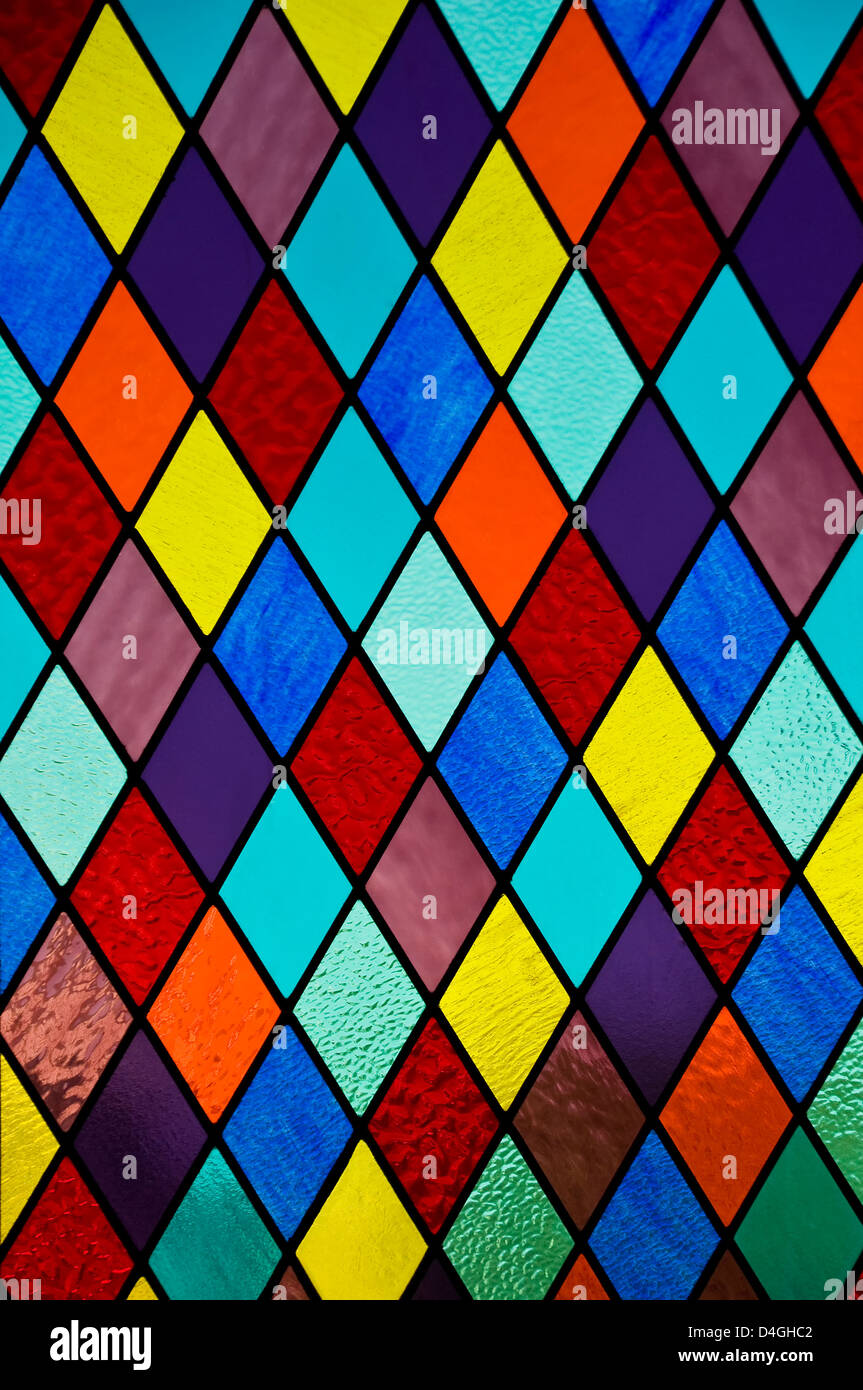 Glasmalerei mit Multi-farbigen Diamanten-Muster Stockfoto