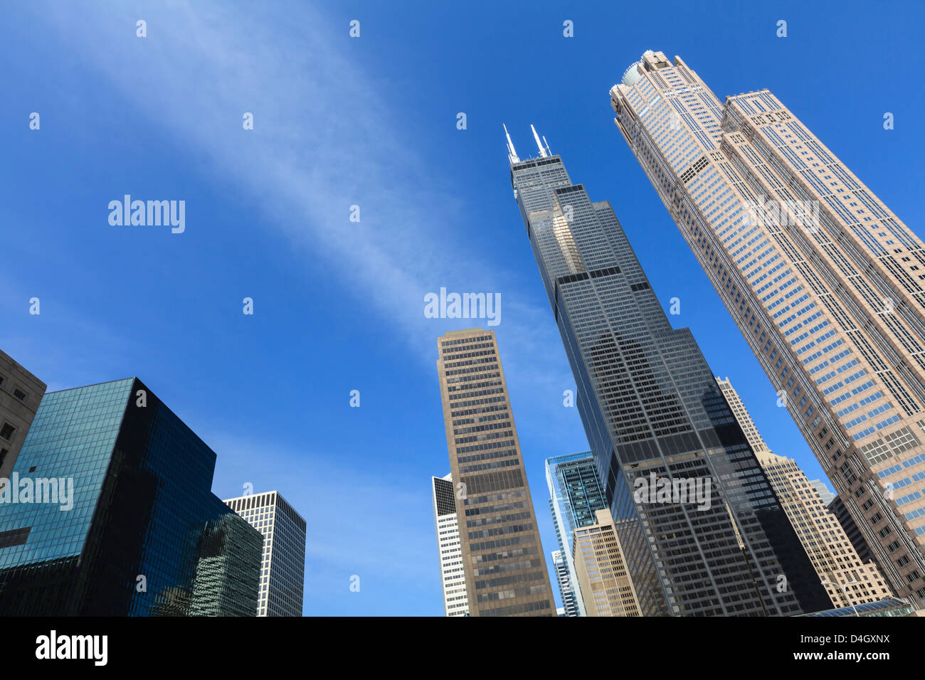Chicago Wolkenkratzer einschließlich der Willis Tower, ehemals Sears Tower, Chicago, Illinois, USA Stockfoto