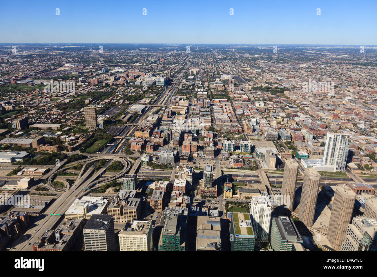 Erhöhte Ansicht Blick nach Westen in Vororte, Chicago, Illinois, USA Stockfoto