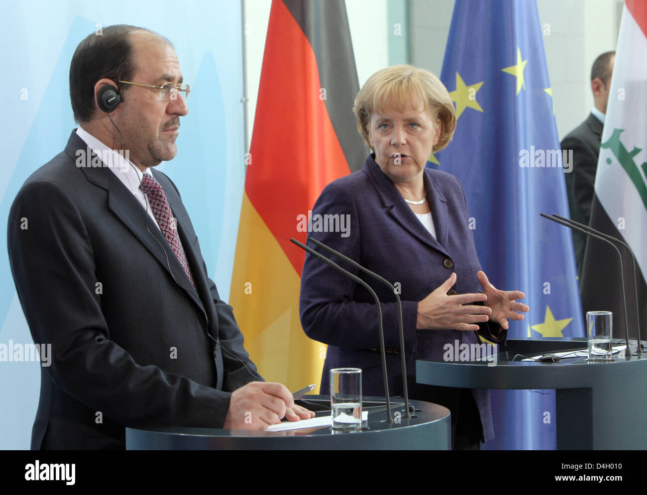 Der irakische Ministerpräsident Nuri al-Maliki und Bundeskanzlerin Merkel geben eine Pressekonferenz in der Kanzlei in Berlin, Deutschland, 22. Juli 2008. Herr Maliki offizielle Besuch nach Deutschland dauert mehrere Tage. Foto: PEER GRIMM Stockfoto