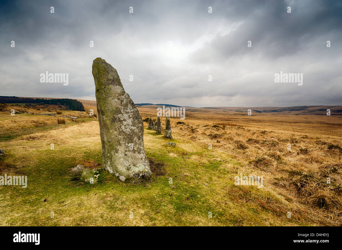 Standing Stones auf Dartmoor Stockfoto