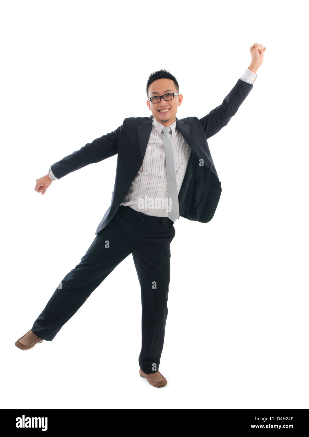 Chinageschäft männlich springen Erfolg mit isolierten weißen Hintergrund Stockfoto