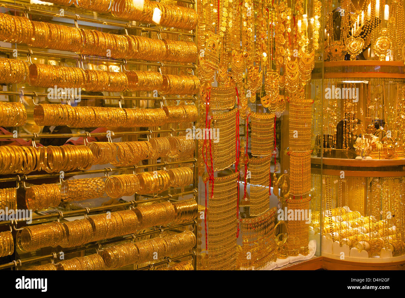 Gold in der Gold Souk, Dubai, Vereinigte Arabische Emirate, Naher Osten Stockfoto