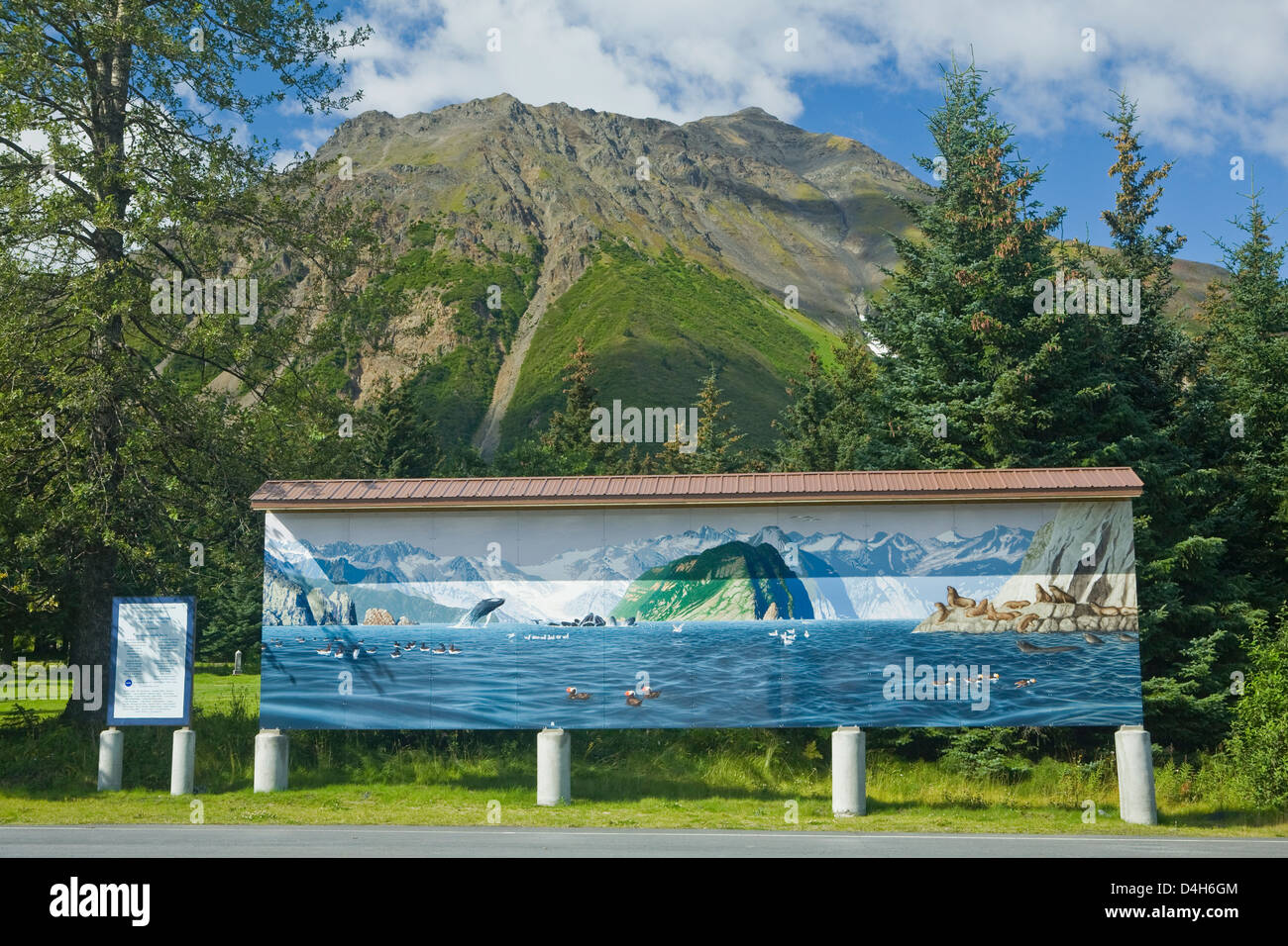 Wandbild "Kenai Fjords Nationalpark", Meister Künstler Ed Tussey, Seward, der "Wandbild Hauptstadt" von Alaska, USA Stockfoto