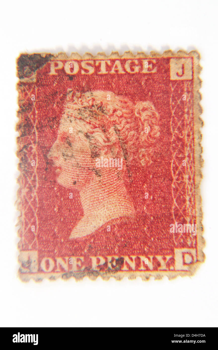 Britische Penny rote Stempel auf einem weißen Hintergrund. Stockfoto