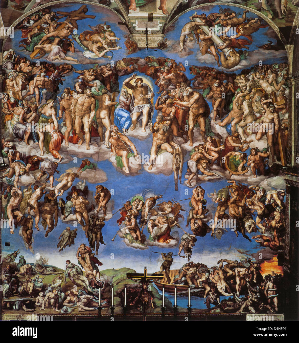 Das jüngste Gericht, 1537-41 von Michelangelo in der Sixtinischen Kapelle, St. Peter, Rom Stockfoto