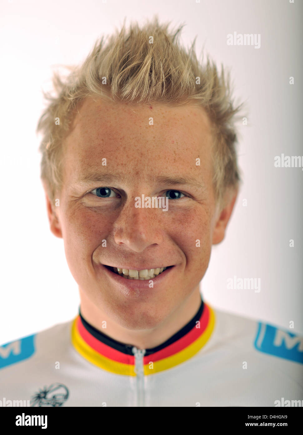 Deutscher Radprofi Fabian Wegmann des Team Milram posiert in Dortmund, Deutschland, 7. Januar 2009. Foto: Bernd Thissen Stockfoto