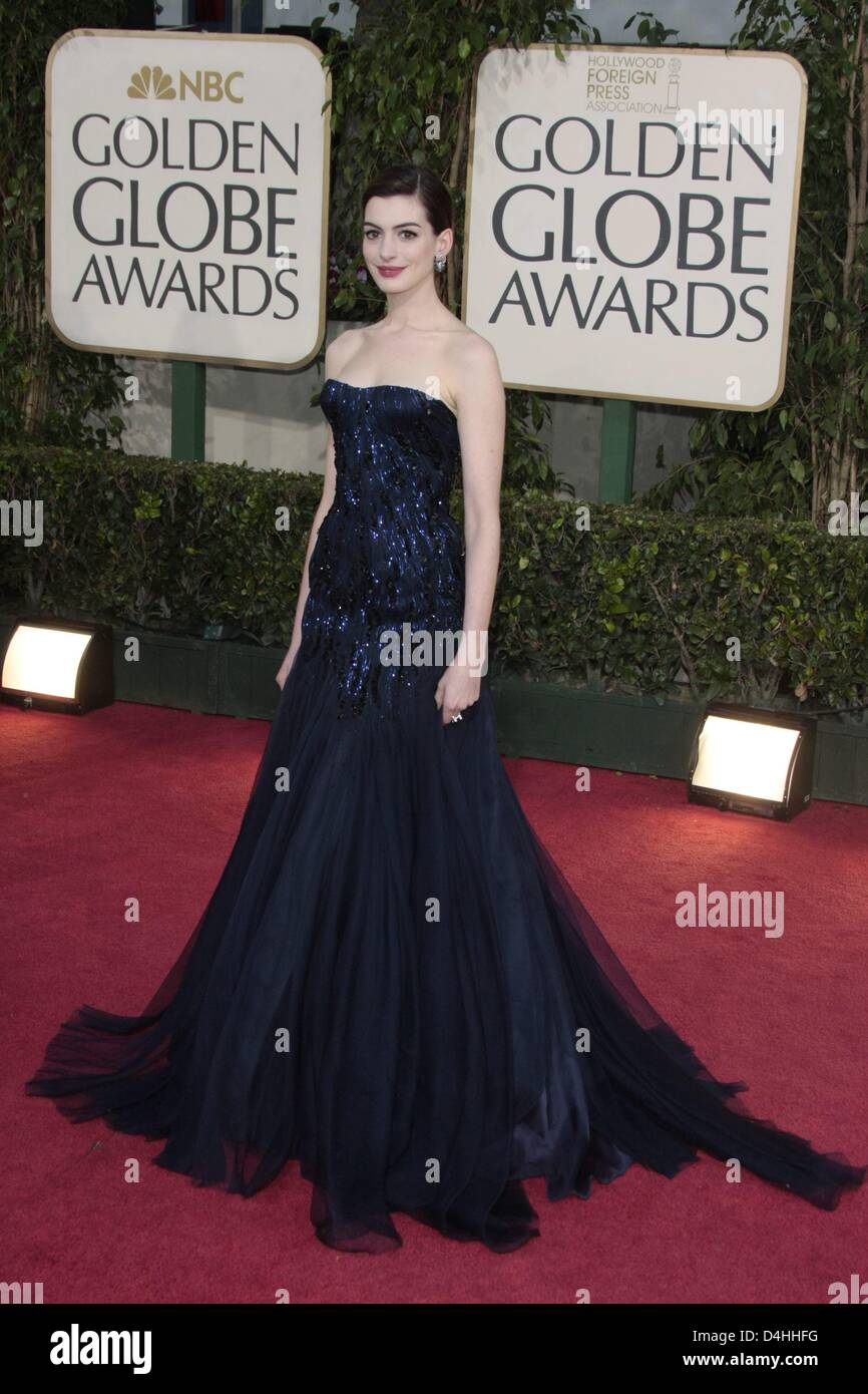 Schauspielerin Anne Hathaway kommt für die 66th Annual Golden Globe Awards im Beverly Hilton Hotel in Beverly Hills, Kalifornien, USA, 11. Januar 2009. Die Golden Globes Ehre Exzellenz in Film und Fernsehen. Foto: Hubert Boesl Stockfoto