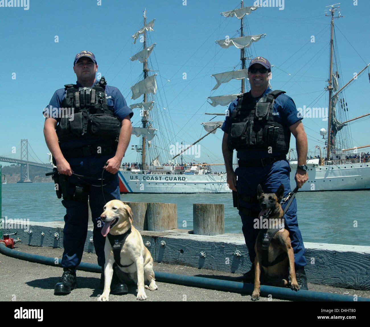 Coast Guard MSST K-9 Team bereitet sich auf USCG Cutter Eagle Besuch in San Francisco Stockfoto