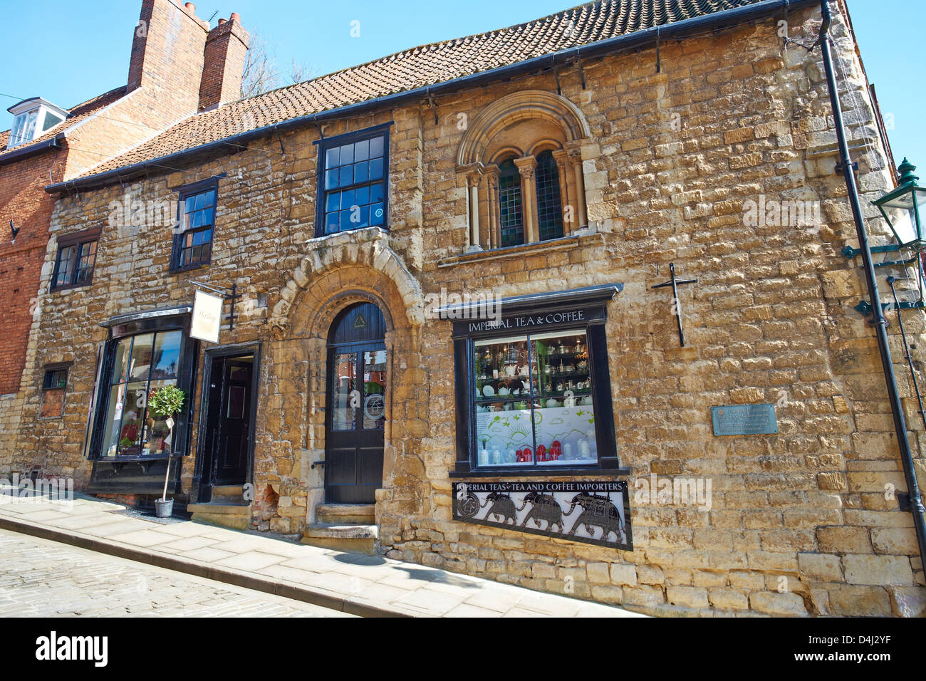 Norman Haus auf steilen Hügel Lincoln Lincolnshire England Stockfoto