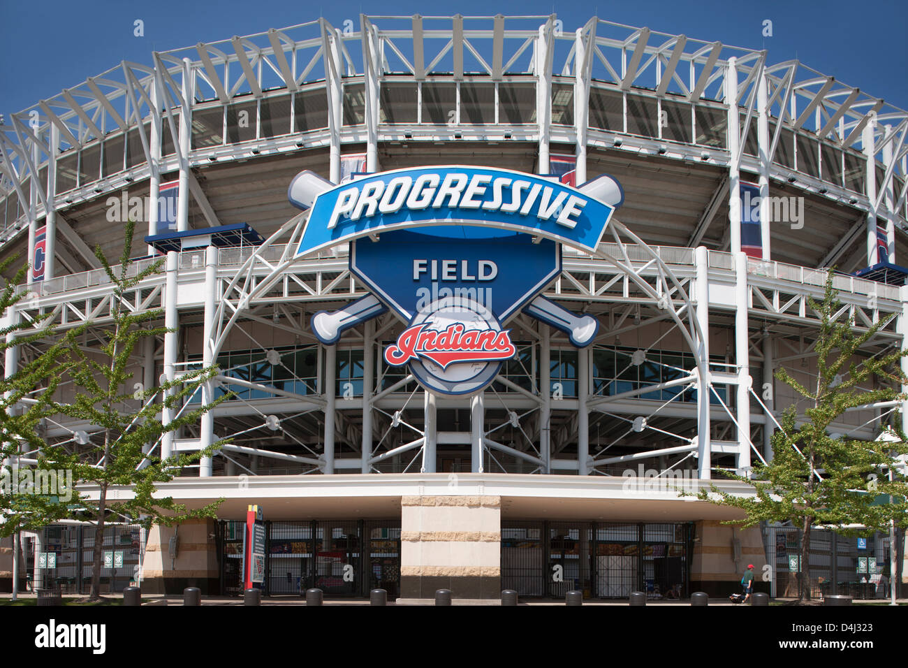 PROGRESSIVE FIELD ZEICHEN (© PROGRESSIVE CORP 2008) Cleveland Indians Baseball Stadium (© HOK Sport 2016) Downtown Cleveland, Ohio USA Stockfoto