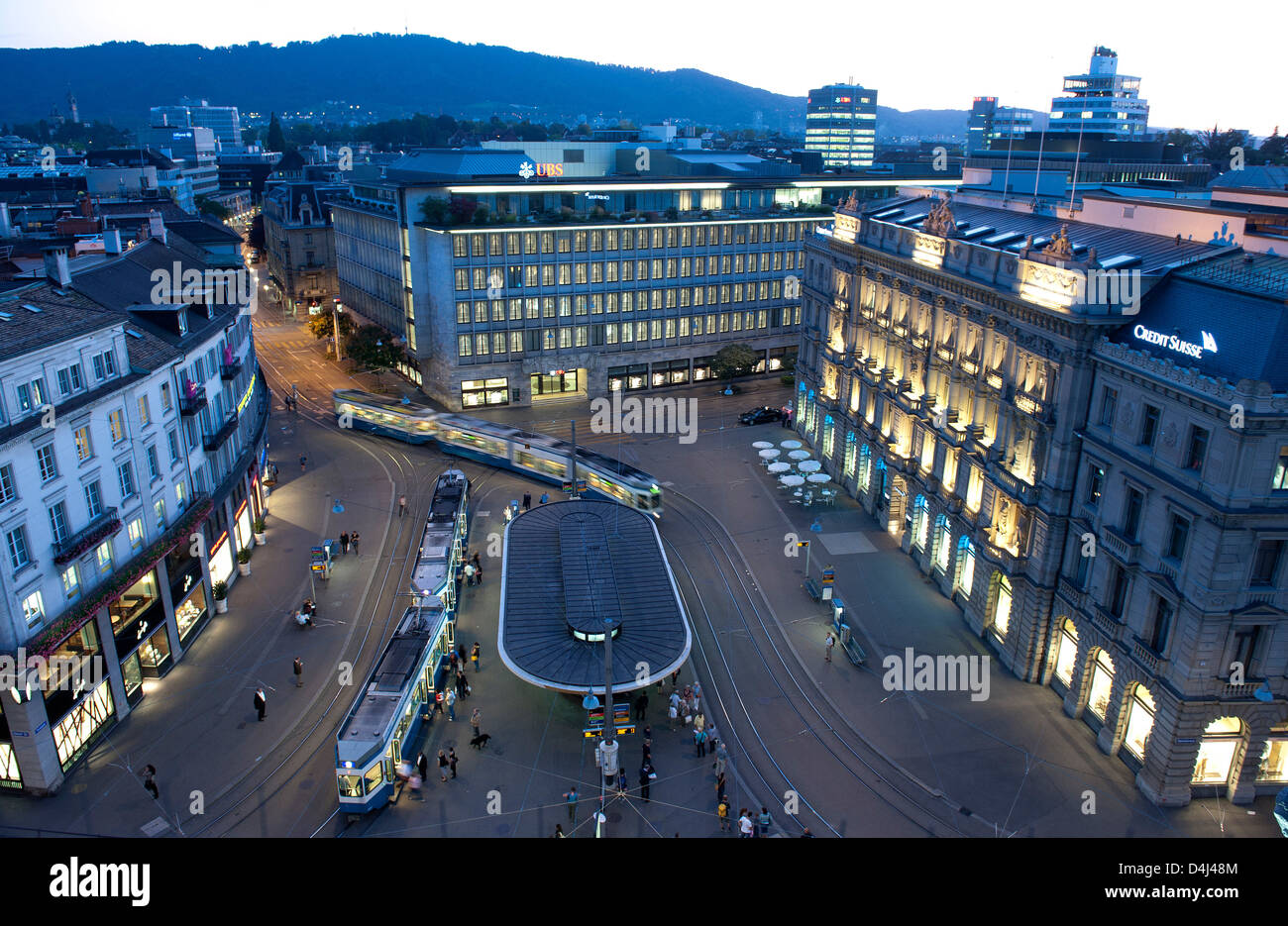 Zürich, Paradeplatz mit Credit Suisse und UBS Bank Stockfoto