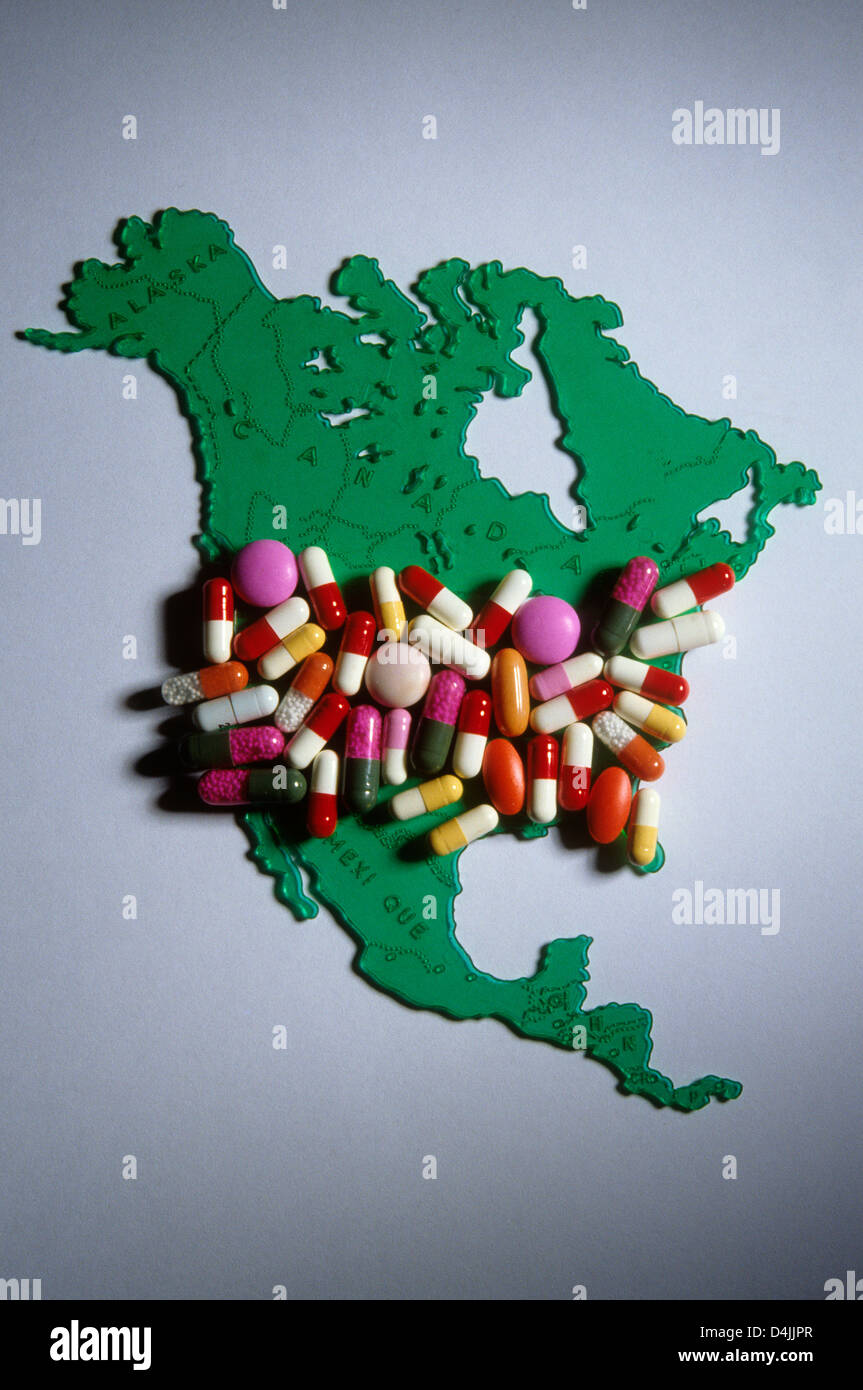 Karte von Amerika und Konzept Medizin Stockfoto