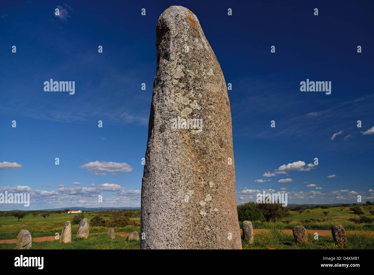 Portugal, Alentejo: Megalithischen Steinkreis Cromleque do Xerez in Telheiro Stockfoto
