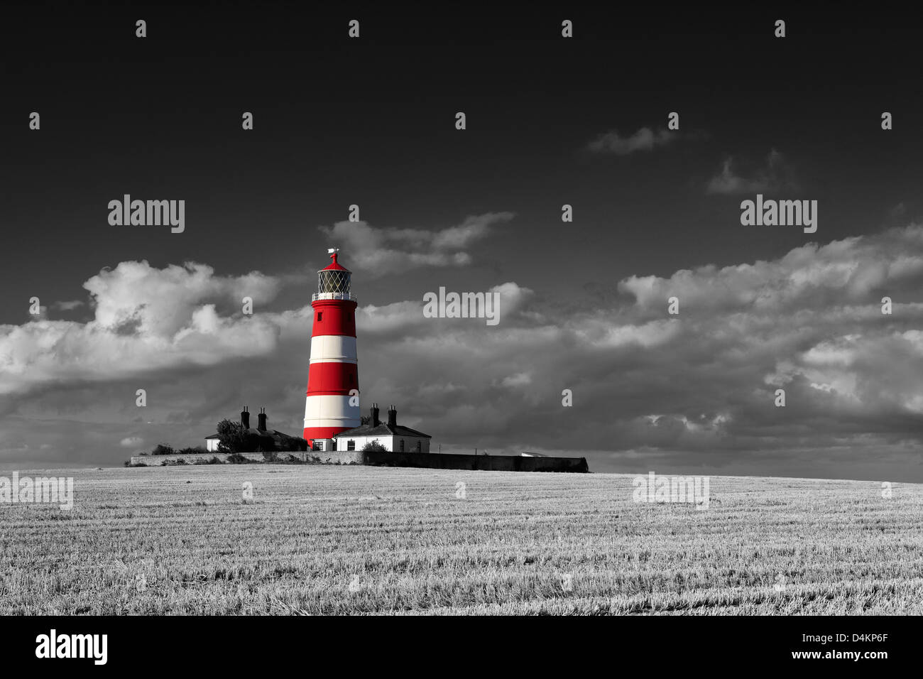 Selektiv farbig schwarz / weißes Bild Happisburgh Leuchtturm an der Küste von Norfolk Stockfoto