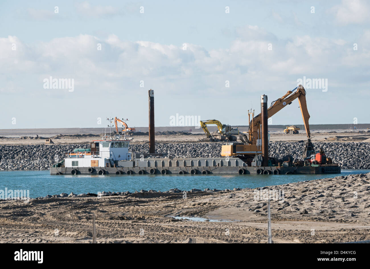 Bagger-Schiff, die Arbeiten am neuen Hafen Europoort in Holland Stockfoto