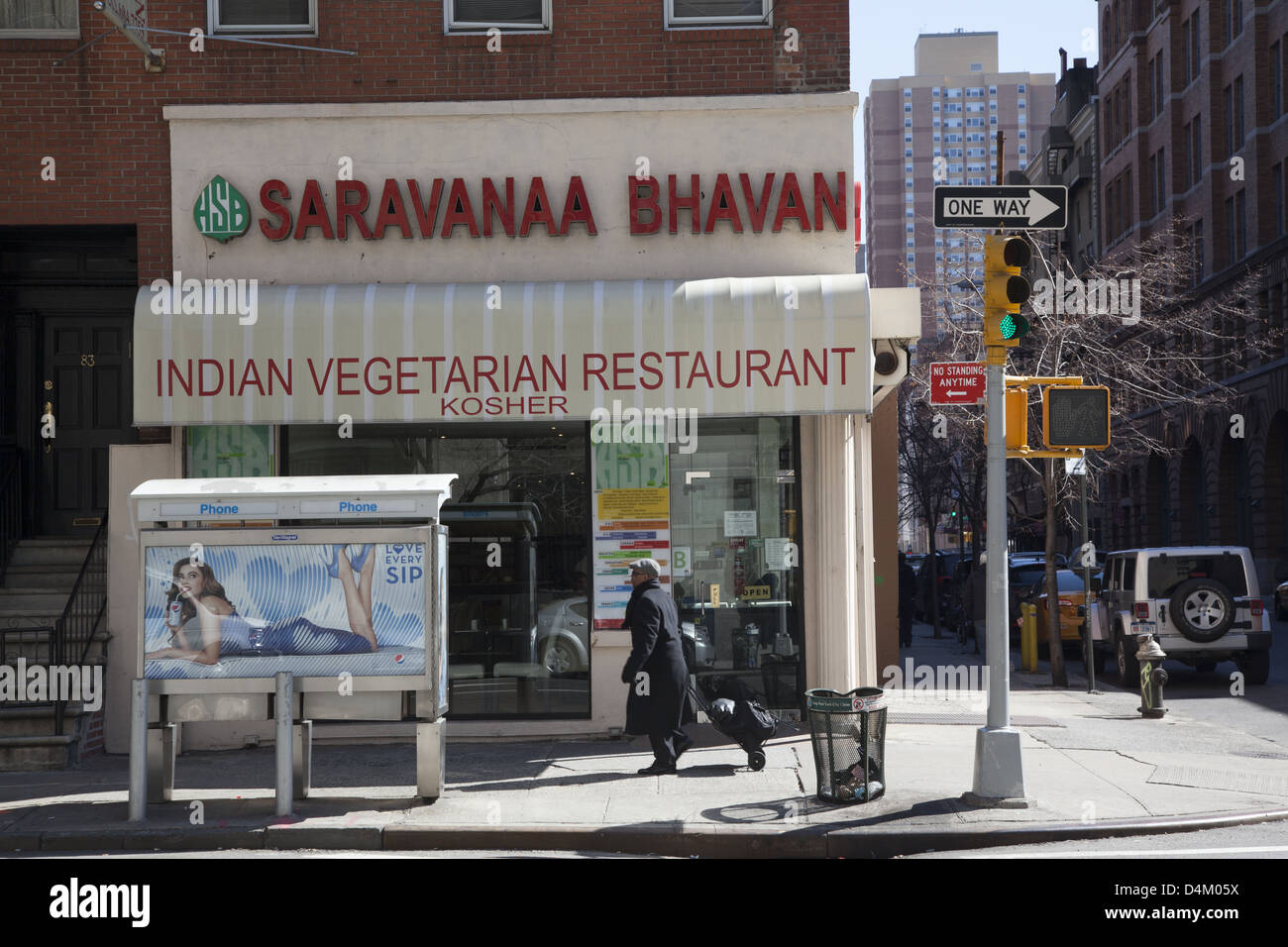 Nur in New York. Koscher, indisches Restaurant, Lexington Avenue Manhattan, NYC. Stockfoto
