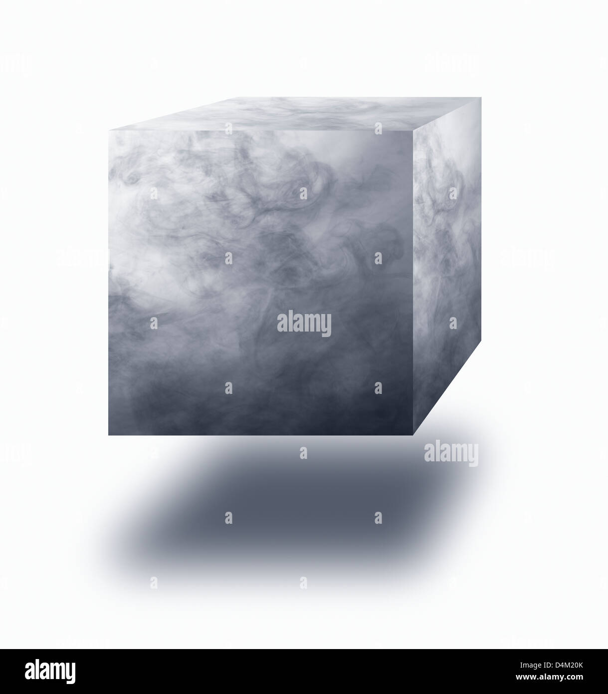 Wasserdampf in der Luft schwebender Würfel auf weißem Hintergrund Stockfoto