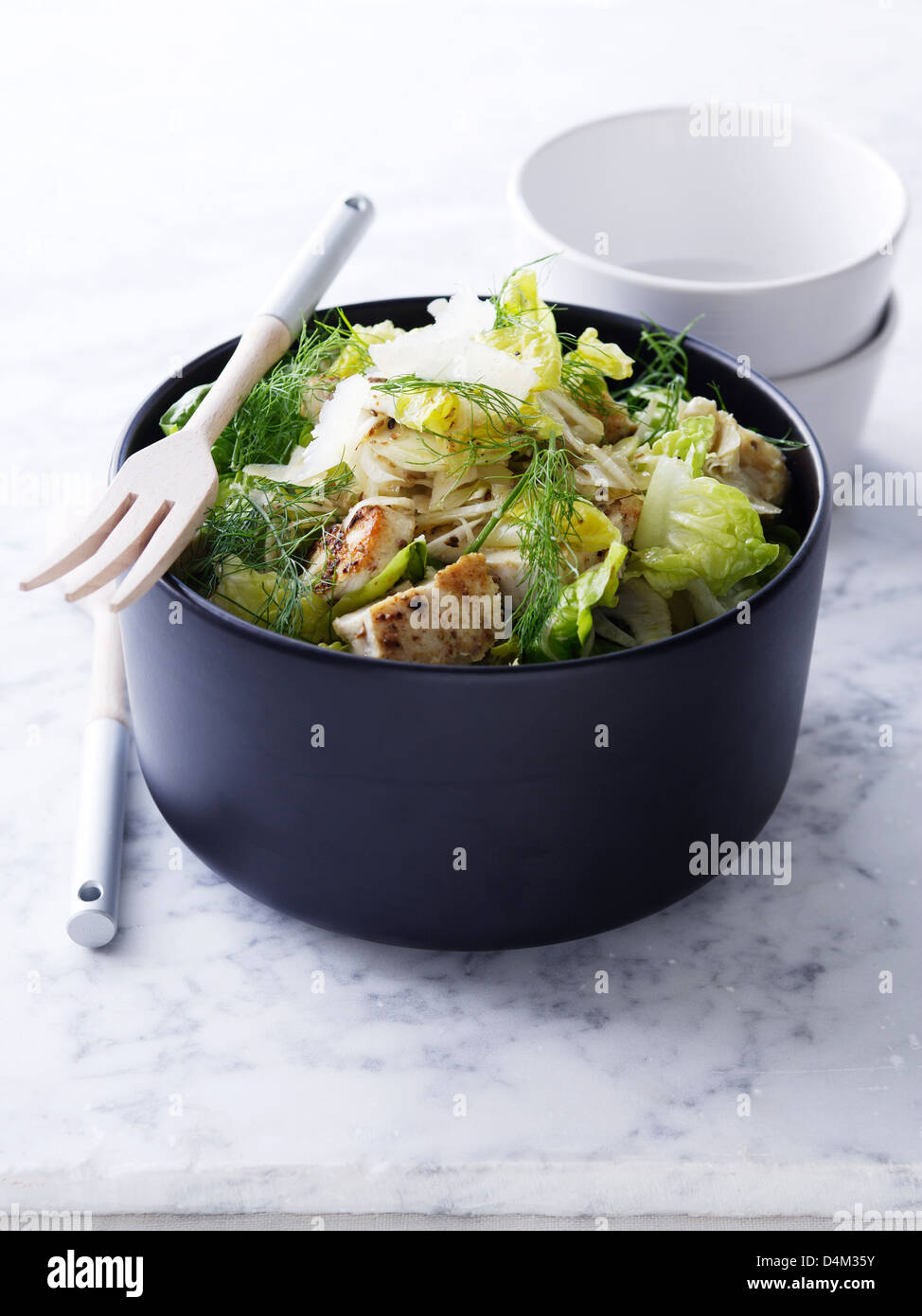 Schüssel mit Schwertfisch und Fenchelsalat Stockfoto