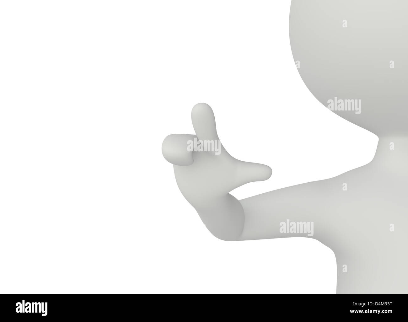 humanoide 3D-Charakter drückte mit seinem Finger auf weiß Stockfoto