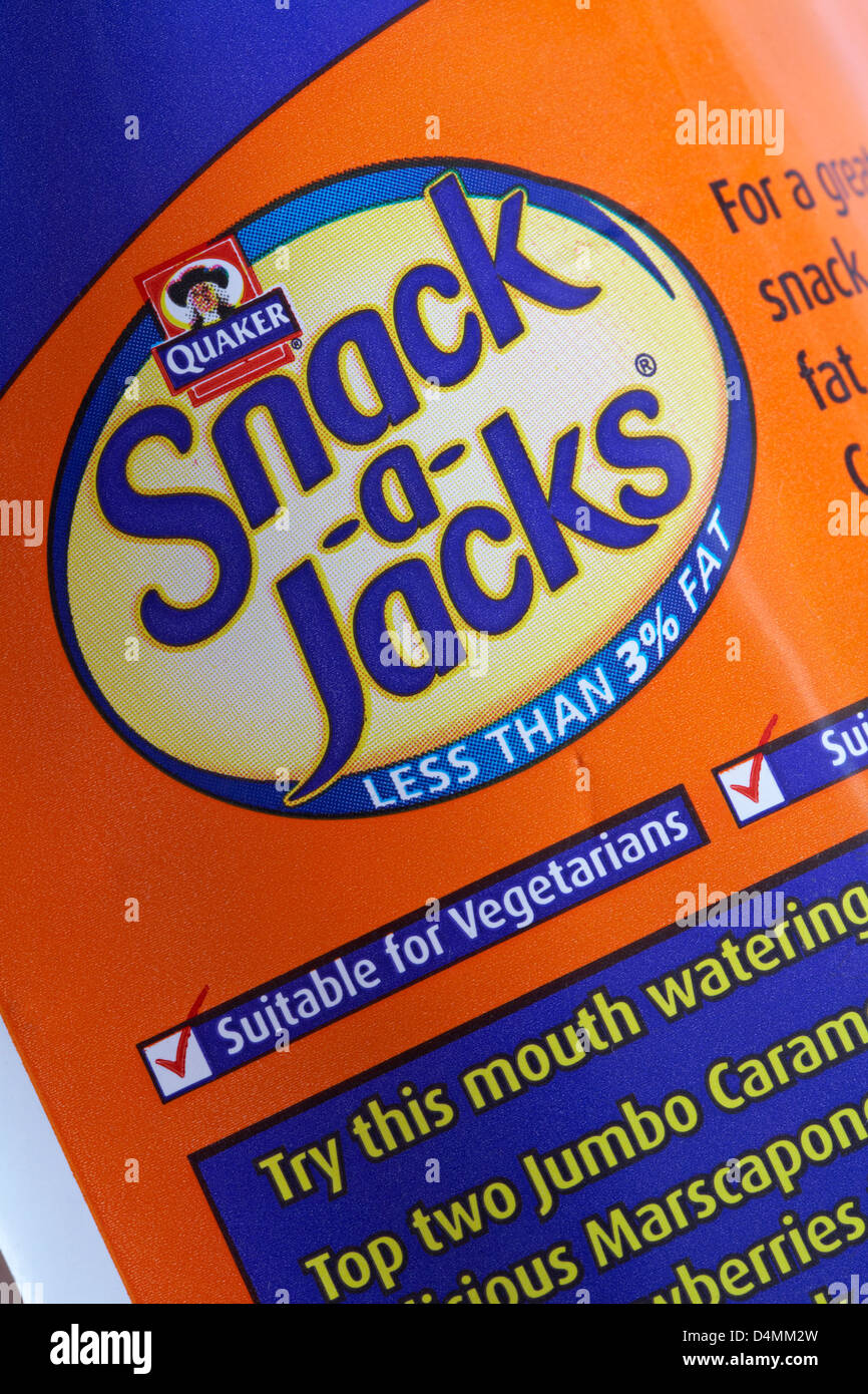 Quäker Snack-a-Buchsen von weniger als 3 % Fett für Vegetarier geeignet Stockfoto