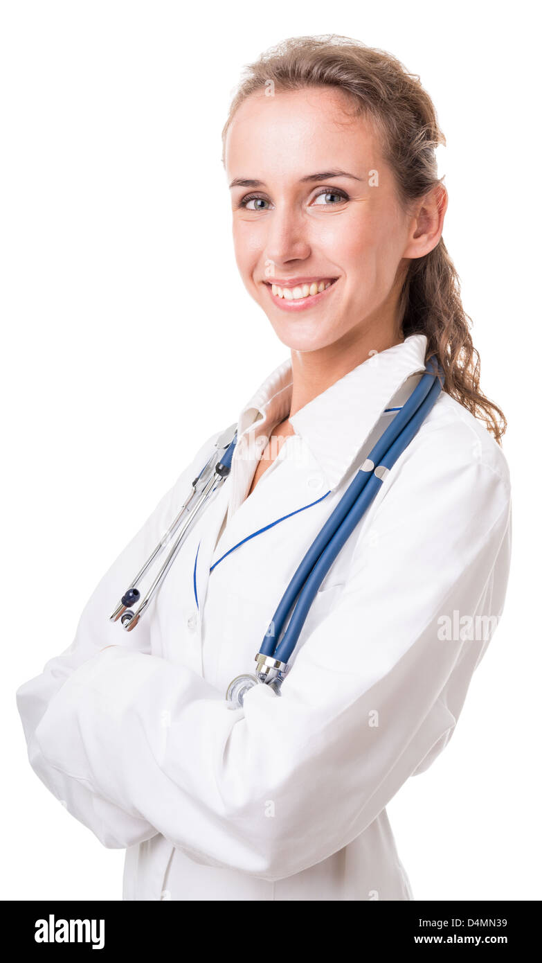 Porträt einer Frau - Gesundheit-Arbeiter. Isoliert auf weißem Hintergrund mit Beschneidungspfad Stockfoto