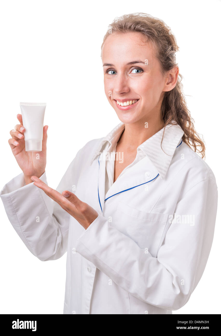 Porträt einer Frau - Gesundheit-Arbeiter. Isoliert auf weißem Hintergrund mit Beschneidungspfad Stockfoto