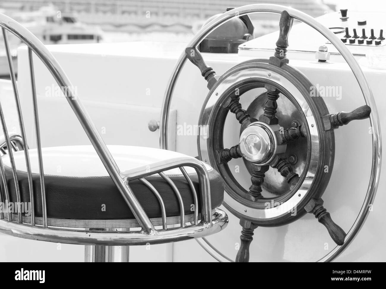 Yacht-Ruder in schwarz / weiß Stockfoto