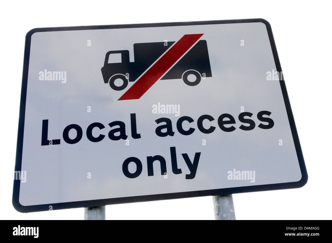 Schild Warnung Strecke ist für den Lokalzugriff nur und für LKW nicht zu verwenden als eine Durchgangsstraße. Stockfoto