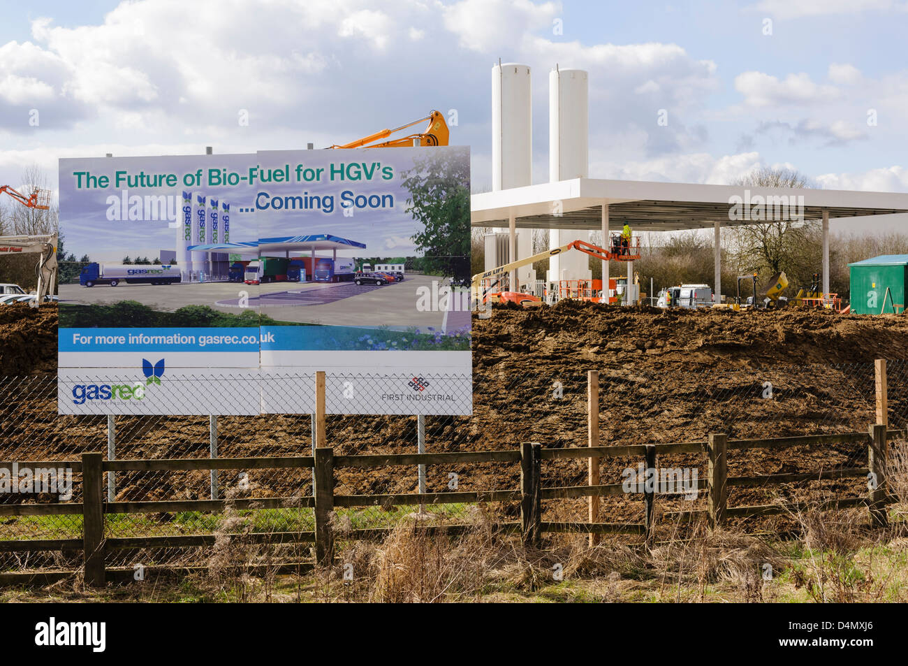 Neue Bio-Kraftstoff-Tankstelle für LKW gebaut in Daventry International Rail Freight Terminal (DIRFT) Stockfoto