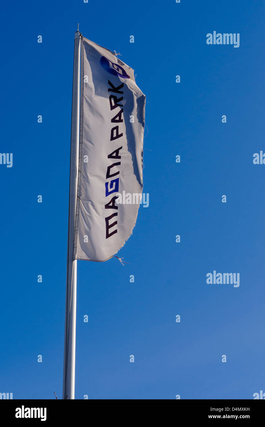 Flag für Magna Park Verteilzentrum Hub und Logistik. Stockfoto