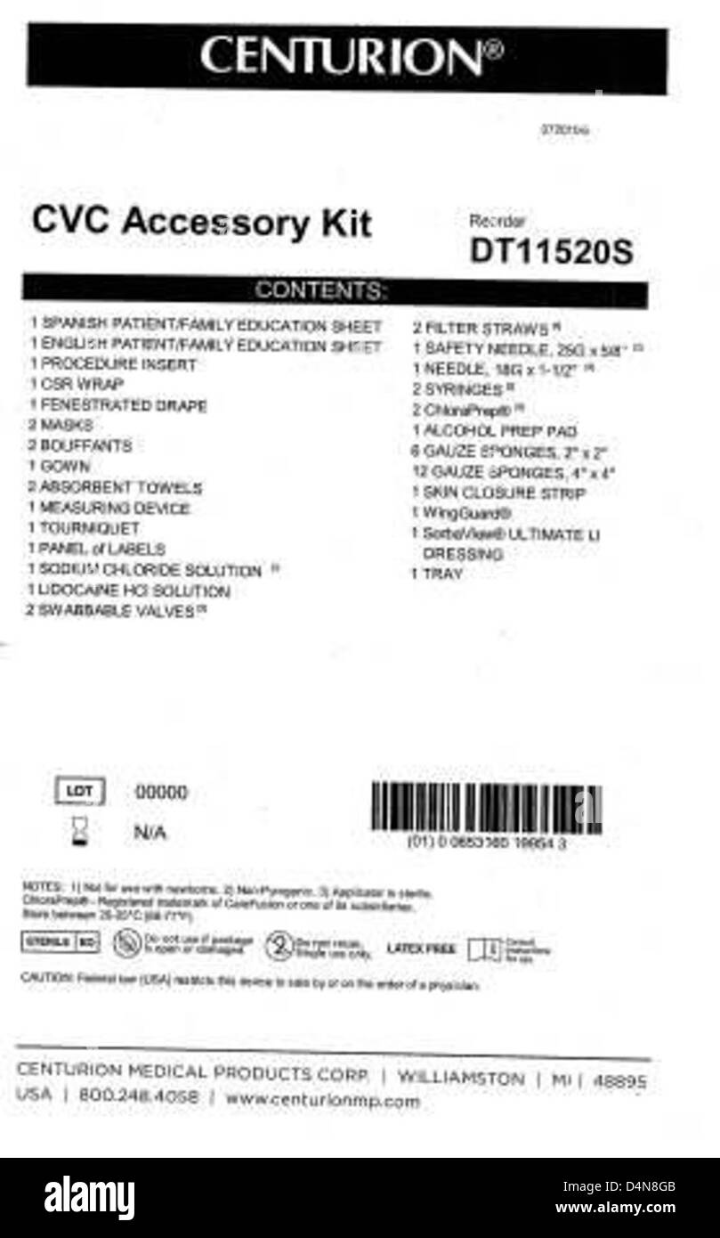 American Regent hat aus Sicherheitsgründen Convenience Kits mit bakteriostatischer Natriumchloridlösung zurückgerufen. Gesundheitsdienstleister sollten ihren Bestand überprüfen und betroffene Produkte zurückgeben. Stockfoto