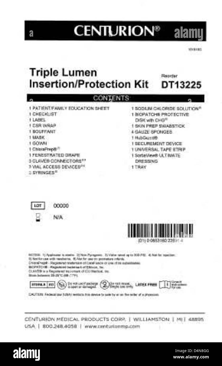 American Regent hat aus Sicherheitsgründen Convenience Kits mit bakteriostatischer Natriumchloridlösung zurückgerufen. Diese Produkte können ein Risiko für Verbraucher darstellen, und betroffene Produkte sollten nicht verwendet werden. Stockfoto