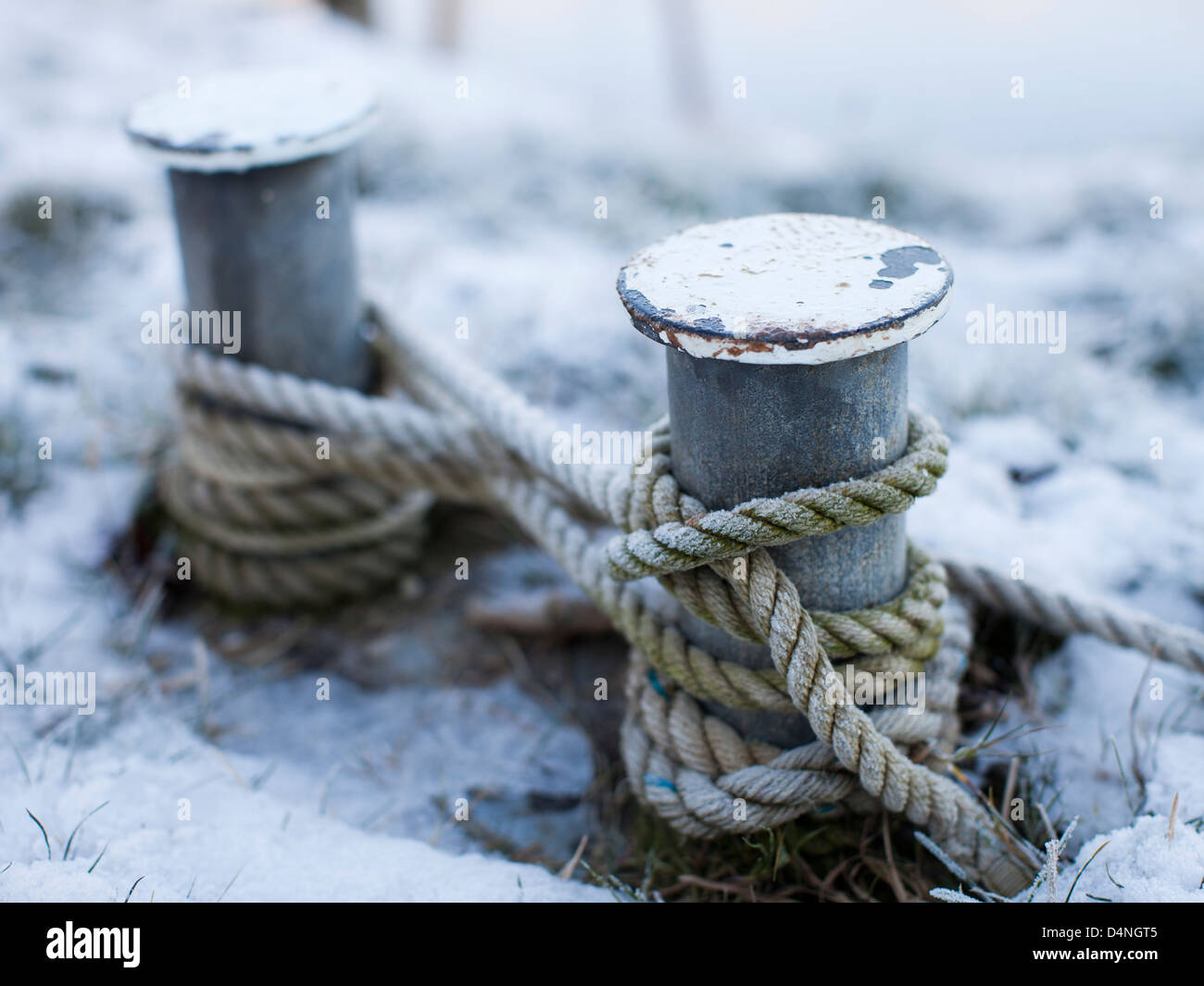 Bootsliegeplätze im Schnee Stockfoto