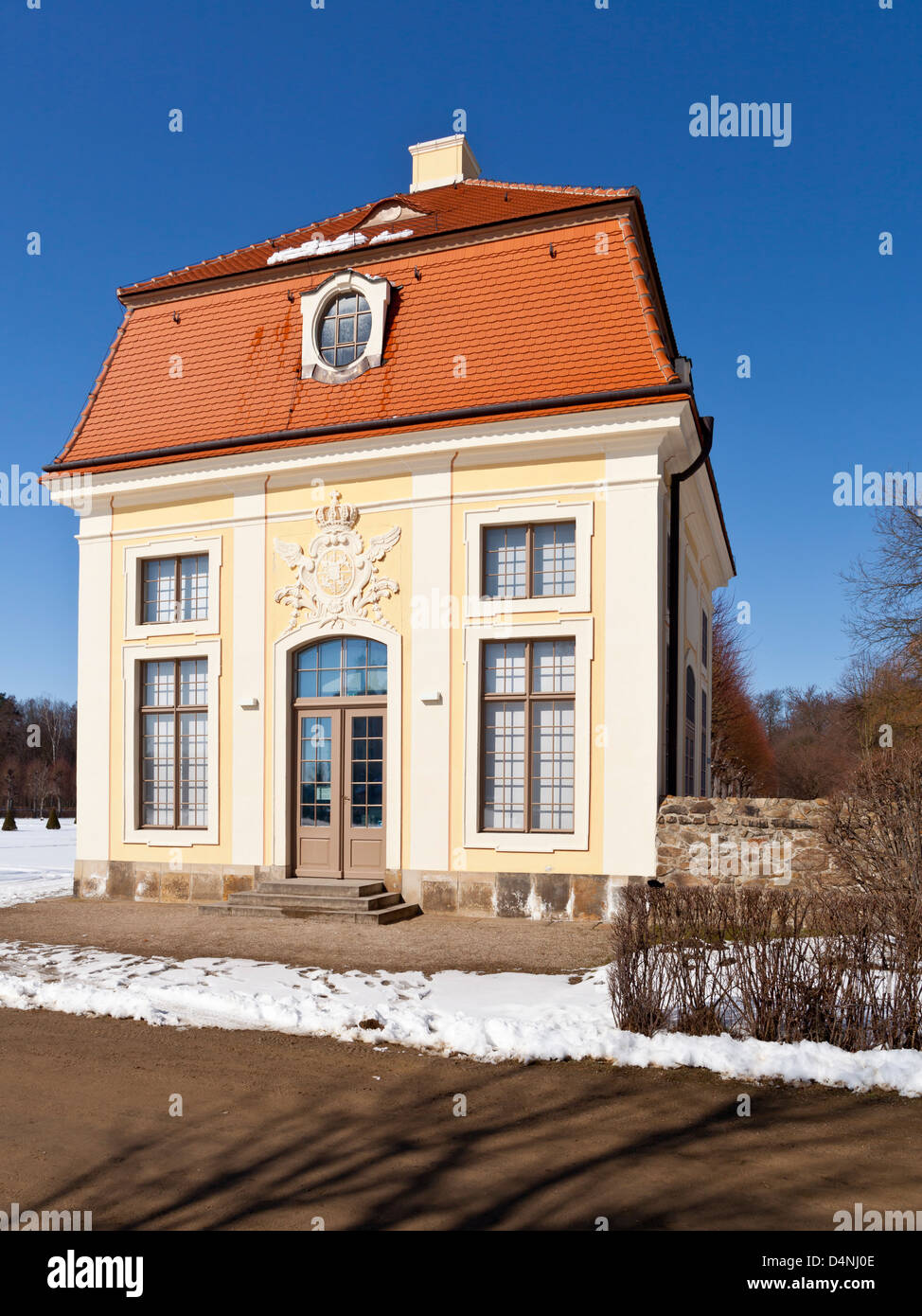 Cavalier House (Kavaliershaus) im Schloss Moritzburg in Winter - Sachsen, Deutschland, Europa Stockfoto
