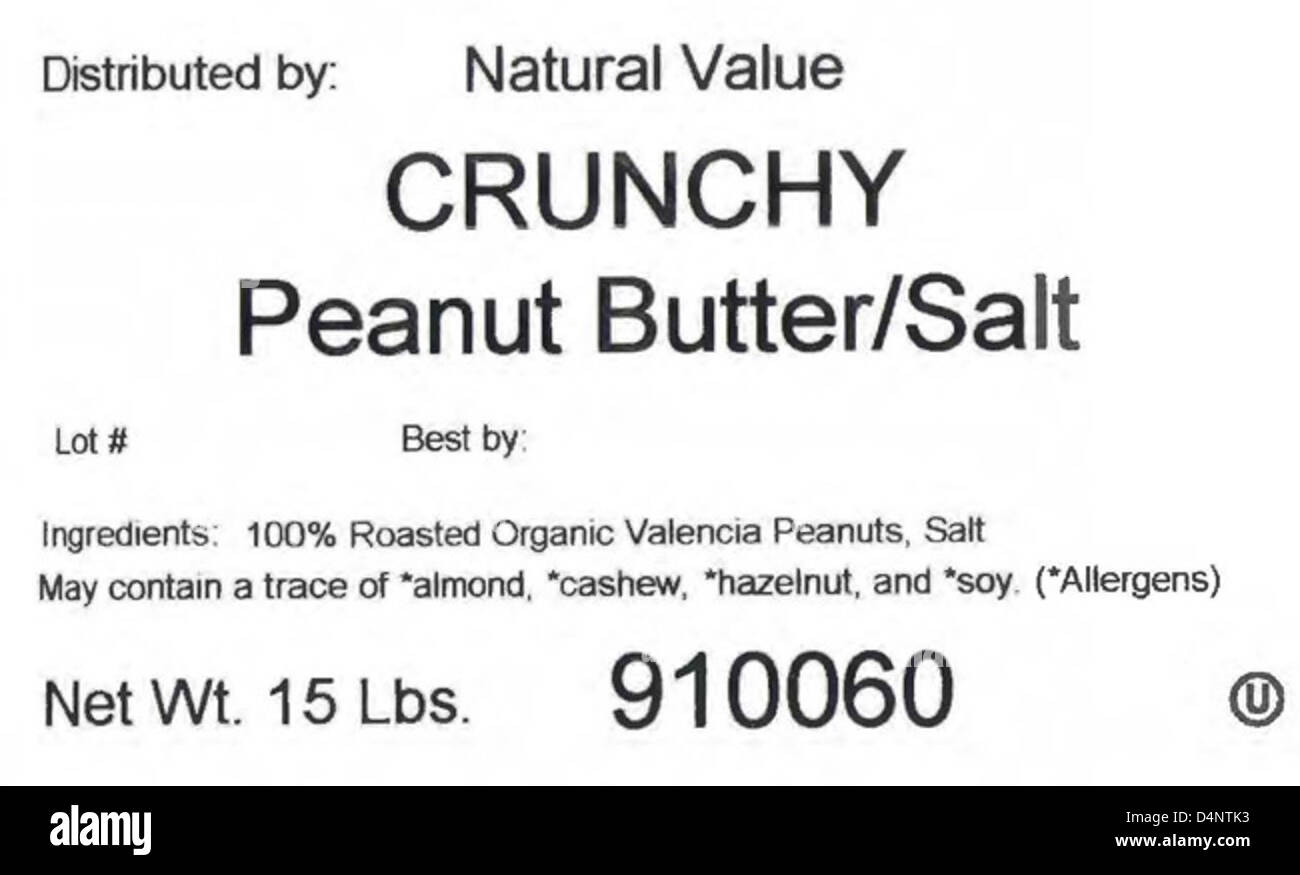 Mehrere Marken, darunter Archer Farms, Sunland Inc. Und Trader Joe's, haben wegen möglicher Kontamination Cashewbutter, Tahini und geröstete blanchierte Erdnüsse zurückgerufen. Betroffene Produkte können gesundheitliche Risiken für Verbraucher darstellen. Bitte überprüfen Sie die Etiketten auf spezifische Rückrufe. Stockfoto