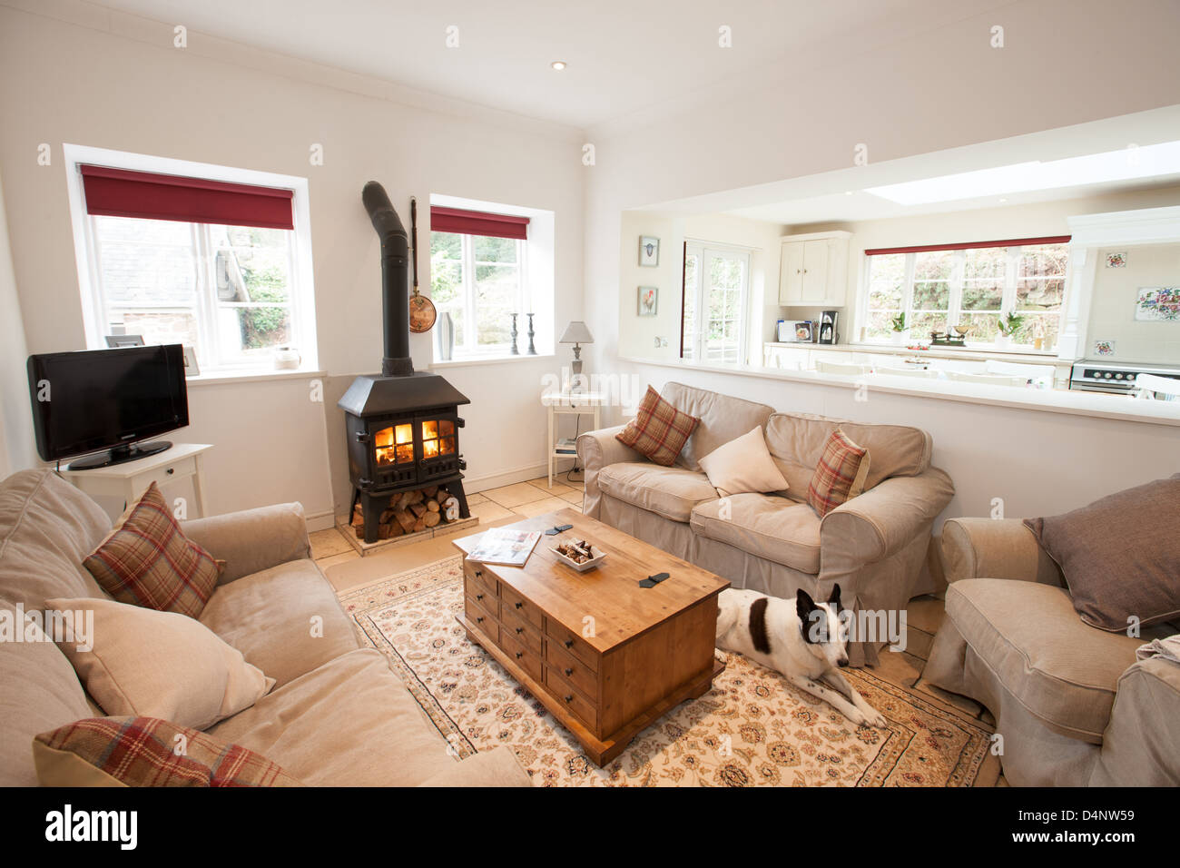 Gemütliche Innenräume im Wye Valley Lodge, ein großes Haus für Familie und Gruppe-Ferienwohnung im Wye Valley, Gloucestershire. Stockfoto