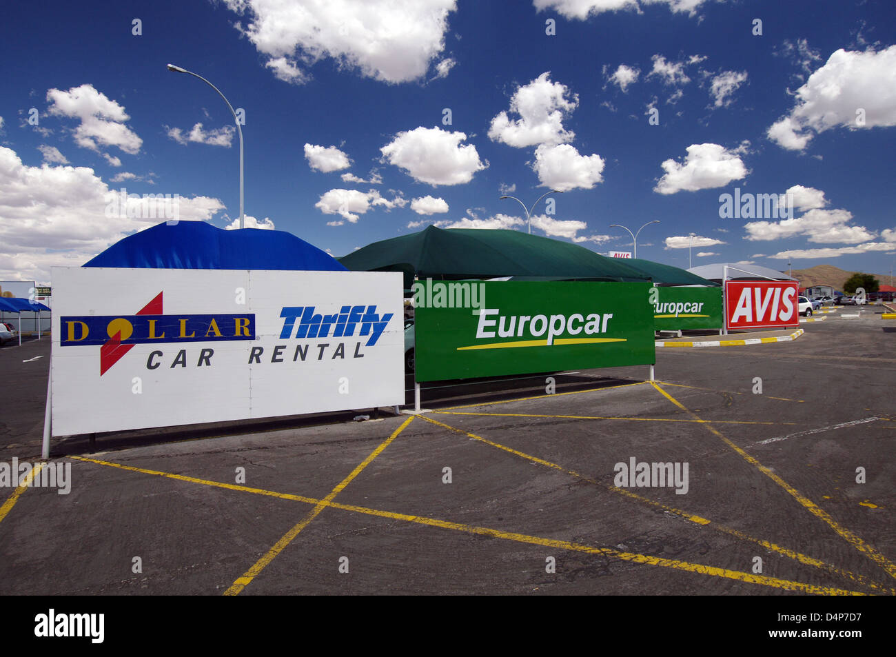 Autovermietungen am Flughafen Windhoek, Namibia Stockfoto